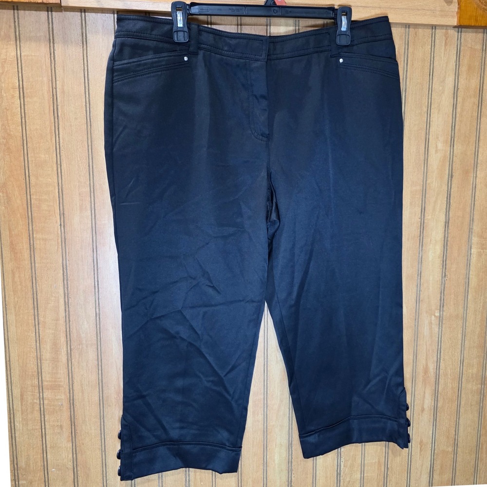 Zac & Rachel Capri Pants‎ Cropped Button Hem Stretch Black Size 14